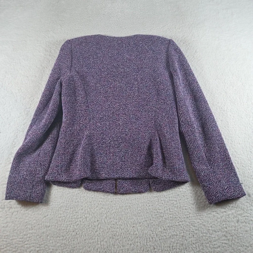 Donna Karan Boucle Tweed Full Zip Jacket size 8 Luxury Purple Gold Shoulder Pads - Picture 6 of 7